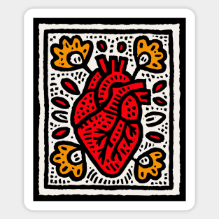 Anatomical Heart Linocut Illustration | Pop Art Sticker